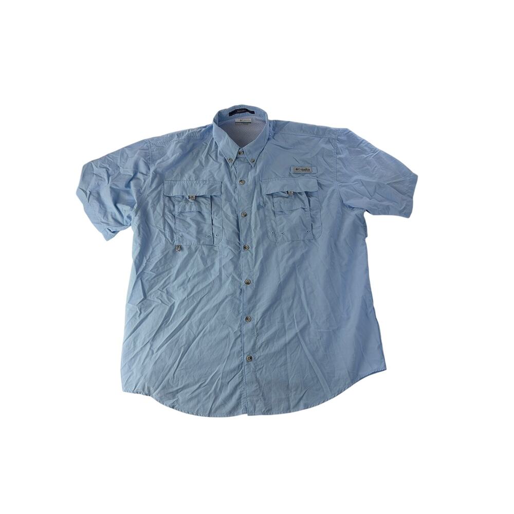 Columbia Mens Button Up Shirt PFG Bahama II Short Sleeve Large Blue Fishing